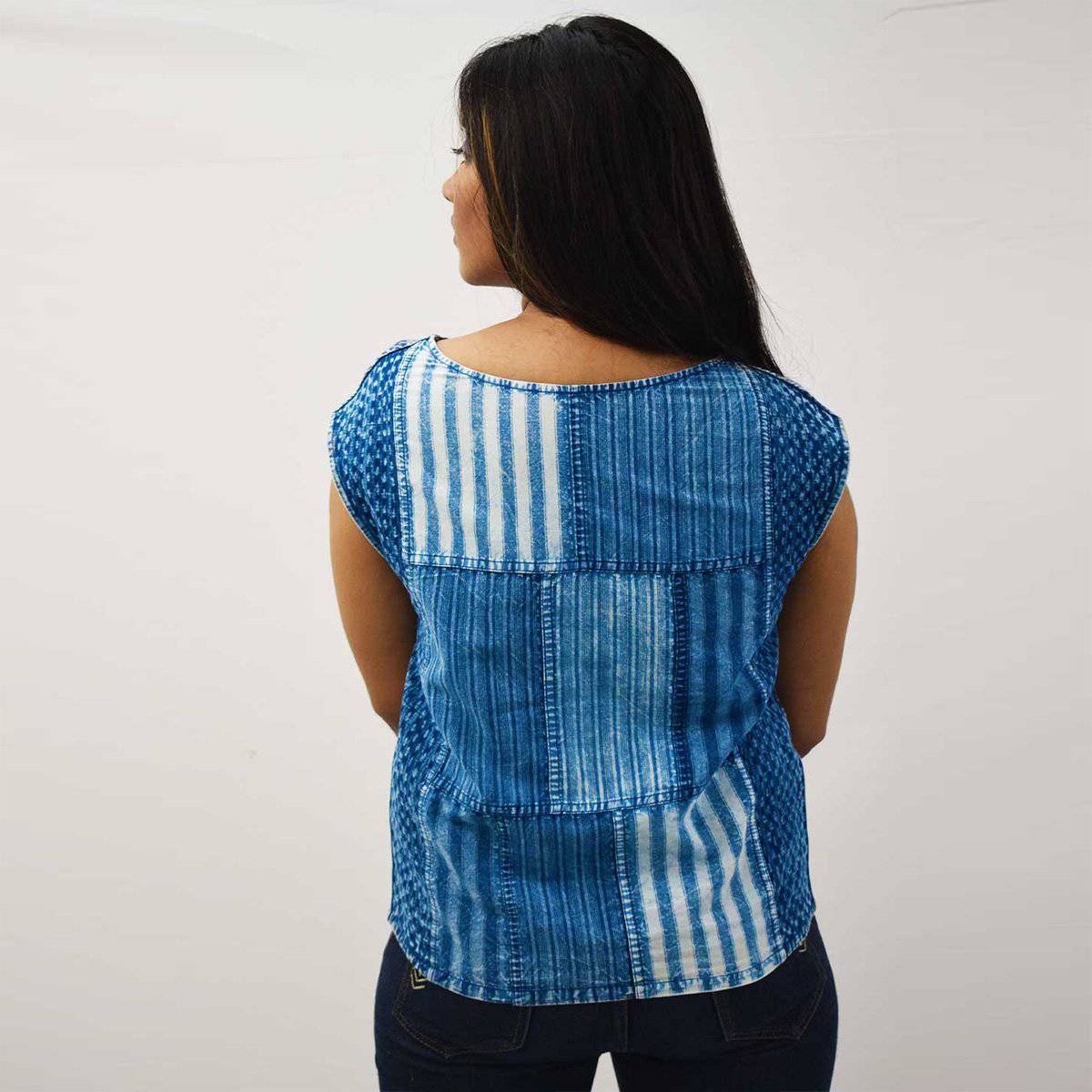 Indigo Handloom Patchwork Top – Womens Top by Sonica Sarna available on Brown Living™. XS . SKU: 274 - 14216 - SSD - 146. Img 2.