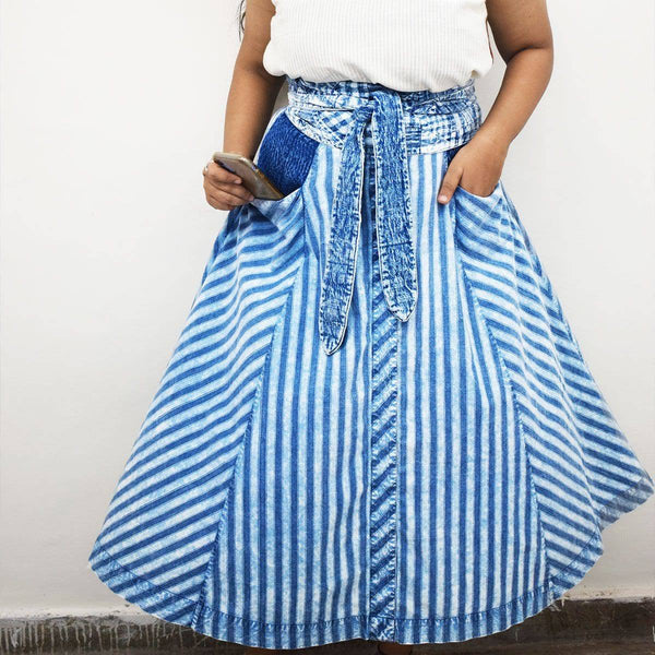 Buy Indigo Handloom Skirt | Shop Verified Sustainable Womens Skirt on Brown Living™