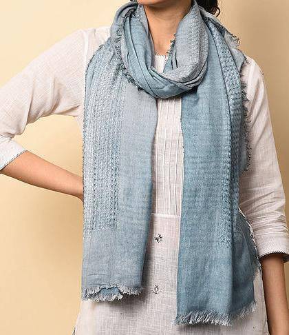 Buy Indigo Handwoven Cotton Stole | Shop Verified Sustainable Womens Scarf on Brown Living™