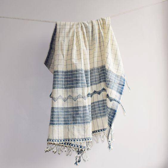 Indigo Ivory Organic Kala Cotton Scarf | Verified Sustainable by Brown Living™