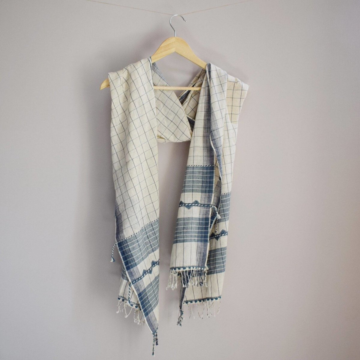 Indigo Ivory Organic Kala Cotton Scarf | Verified Sustainable by Brown Living™