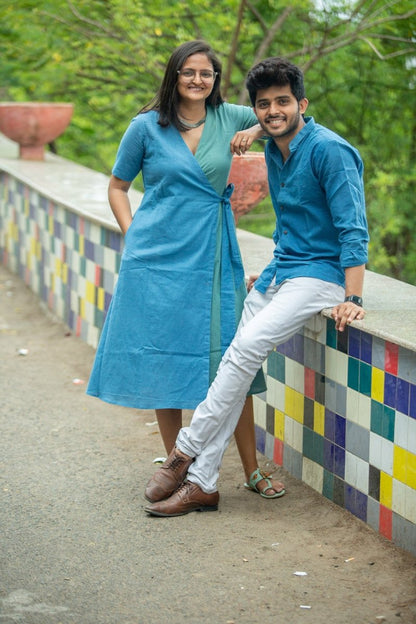 Indigo Mandarin Collar Khadi Shirt | Verified Sustainable by Brown Living™