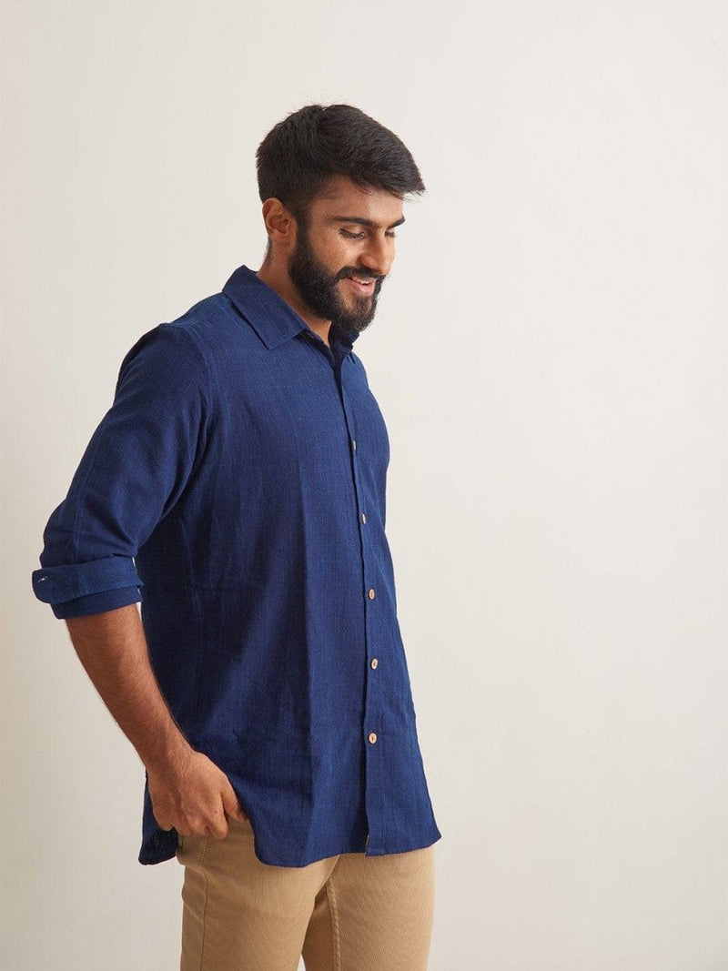 Buy Indigo Ocean Cotton Shirt | Shop Verified Sustainable Mens Shirt on Brown Living™