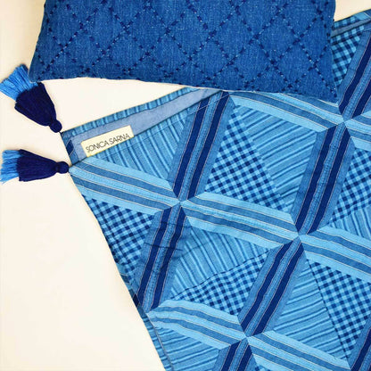 Indigo patchwork quilted throw – Bed Linens by Sonica Sarna available on Brown Living™. 38x 68 . SKU: 274 - 14188 - SSD - 217. Img 3.
