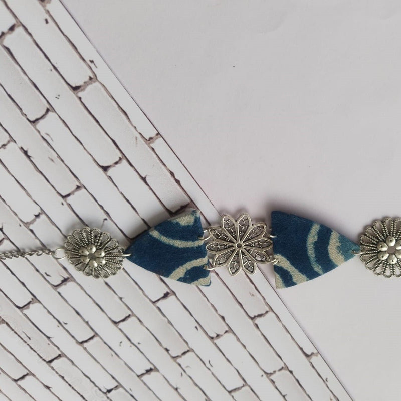 Buy Rainvas Indigo Blue Print Choker in Oxidised Silver | Shop Verified Sustainable Womens Necklaces on Brown Living™