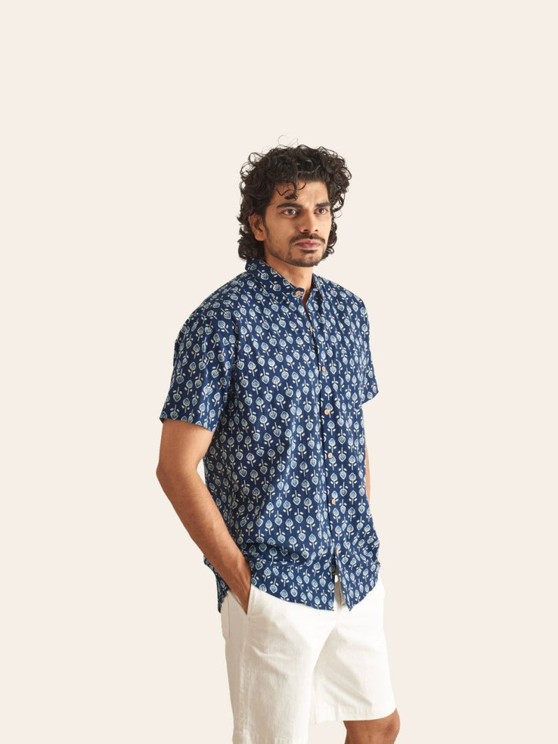 Buy Indigo Printed Cotton Shirt | Shop Verified Sustainable Mens Shirt on Brown Living™