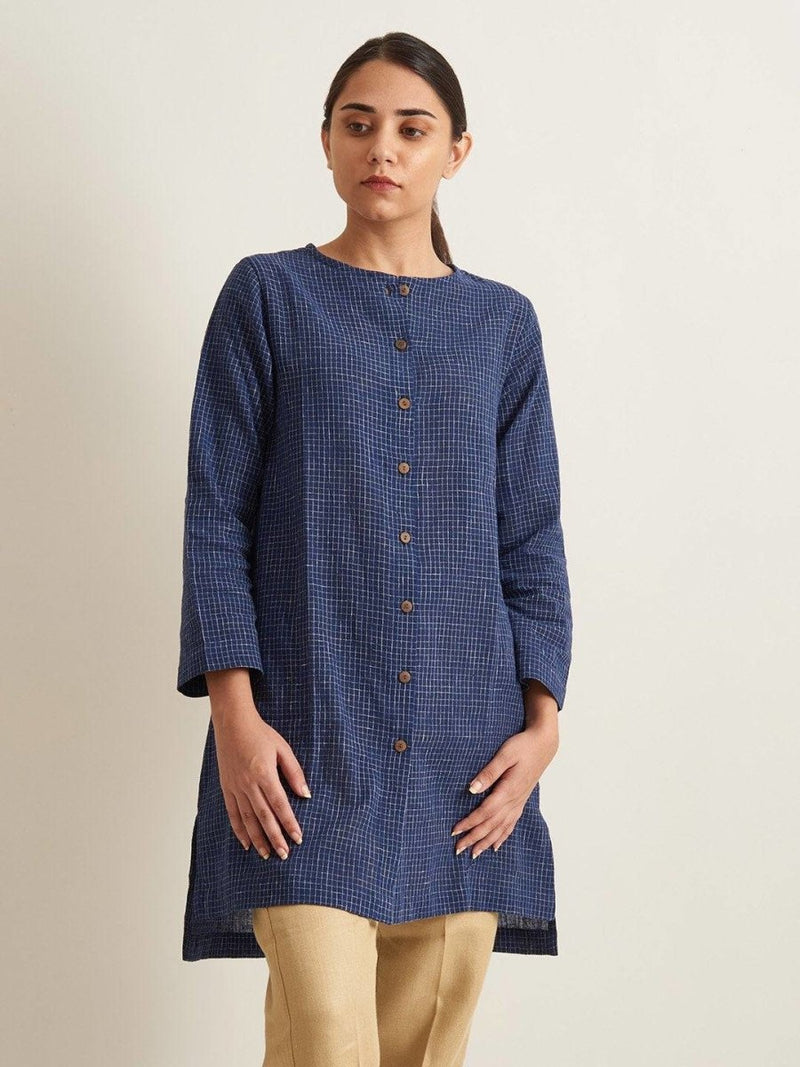 Buy Indigo Shirt Style Tunic | Shop Verified Sustainable Womens Tunic on Brown Living™