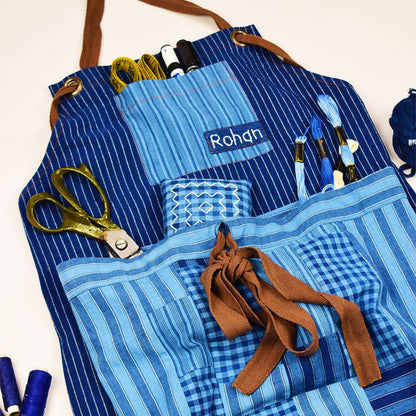 Indigo Unisex Apron Dark + Detachable Pouch – Kitchen Linens by Sonica Sarna available on Brown Living™. 27 x 32 . SKU: 274 - 14095 - SSD - 212A. Img 2.