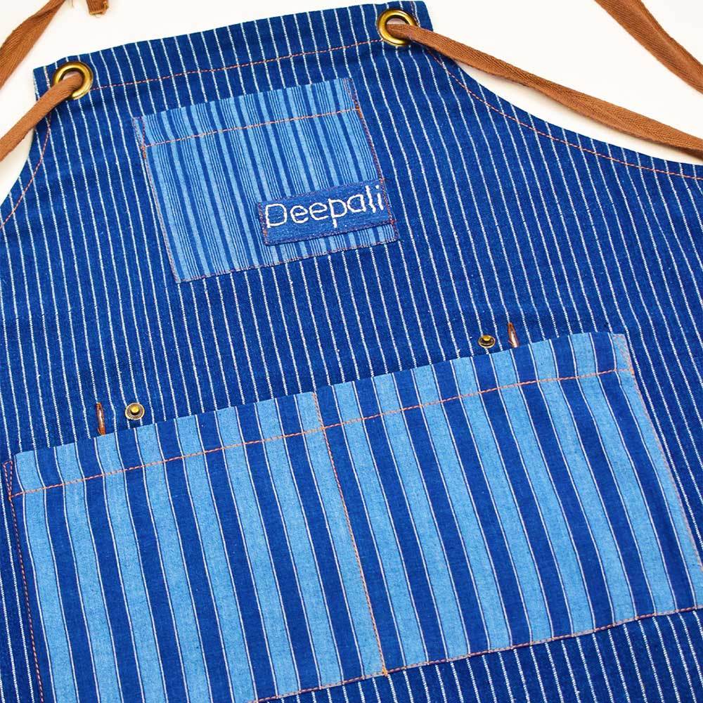 Indigo Unisex Apron Dark + Detachable Pouch – Kitchen Linens by Sonica Sarna available on Brown Living™. 27 x 32 . SKU: 274 - 14095 - SSD - 212A. Img 4.