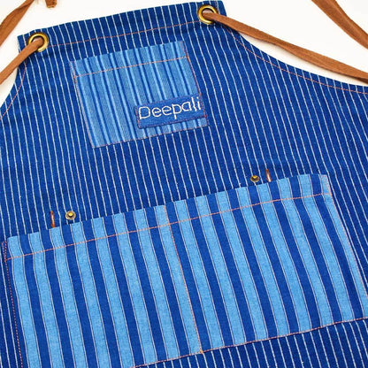 Indigo Unisex Apron Dark + Detachable Pouch – Kitchen Linens by Sonica Sarna available on Brown Living™. 27 x 32 . SKU: 274 - 14095 - SSD - 212A. Img 4.