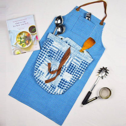 Indigo Unisex Apron Light + Detachable Pouch – Kitchen Linens by Sonica Sarna available on Brown Living™. 27 x 32 . SKU: 274 - 14168 - SSD - 212. Img 1.