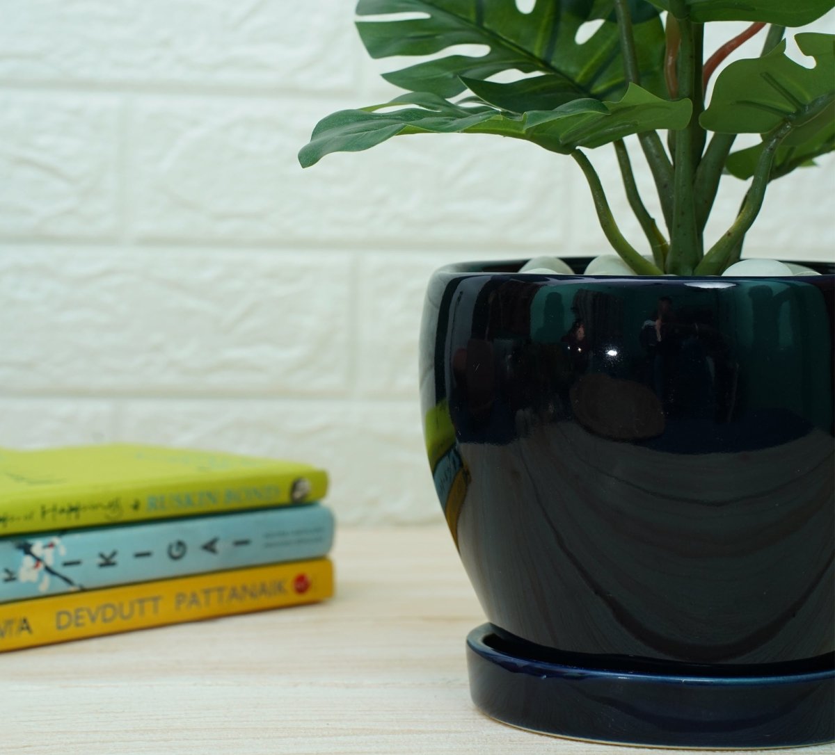 Indoor Ceramic Pot for Living Room - Dark Blue Pot | Verified Sustainable by Brown Living™