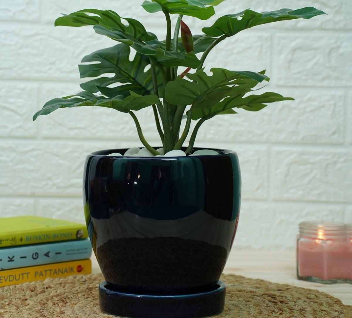 Indoor Ceramic Pot for Living Room - Dark Blue Pot | Verified Sustainable by Brown Living™