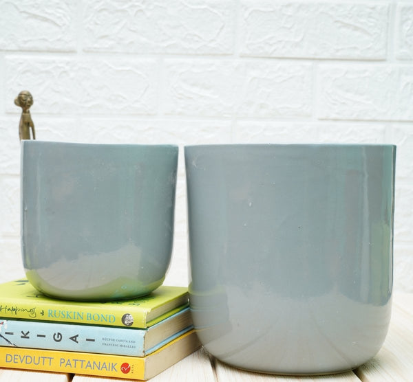 Buy Indoor Ceramic Pot for Living Room - Grey, Set of 2 | Shop Verified Sustainable Pots & Planters on Brown Living™