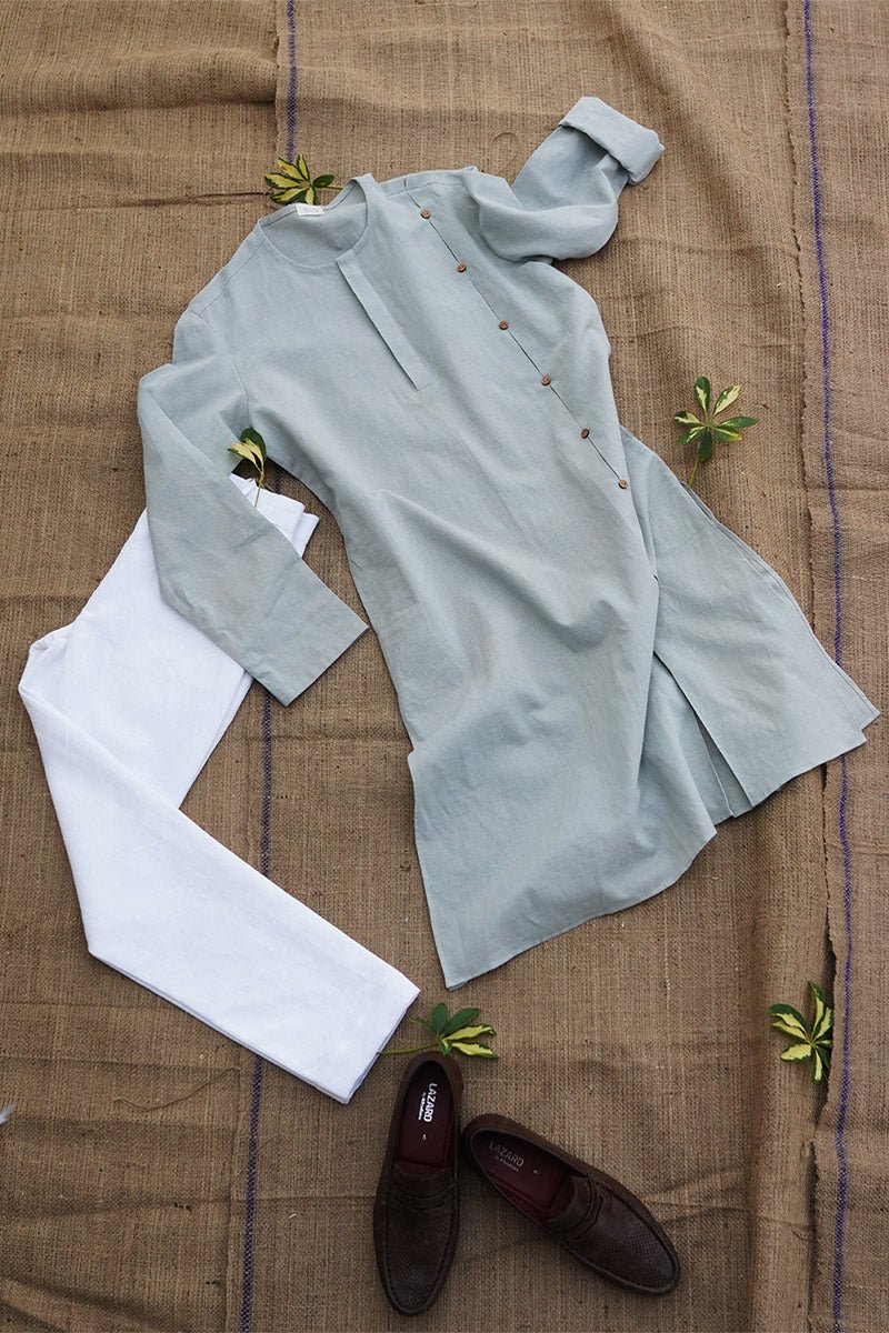 Buy Inej- Naturally Dyed Pure Linen Mens Kurta | Shop Verified Sustainable Mens Kurta on Brown Living™