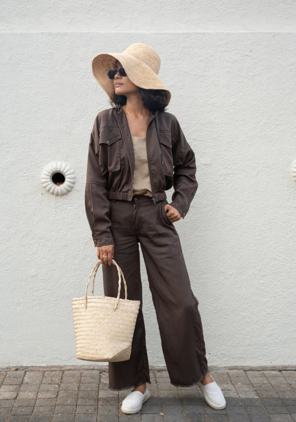 Buy Infinity flare Pants | Khaki & Deep Brown | Shop Verified Sustainable Products on Brown Living