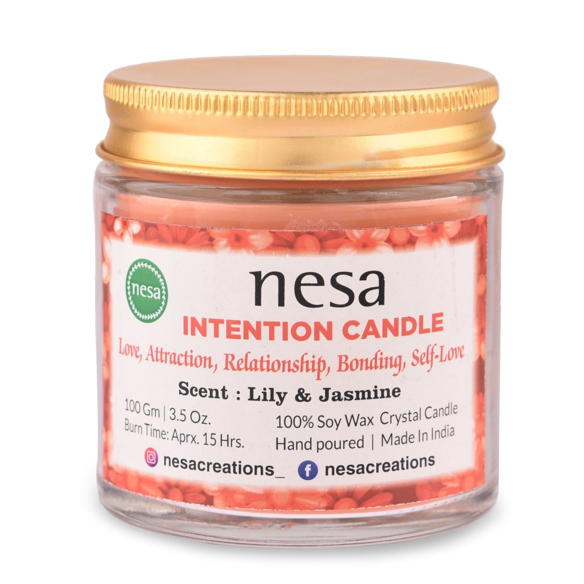 Intention Crystal Soy Wax Candle | Lily & Jasmine | 100 g | Verified Sustainable by Brown Living™