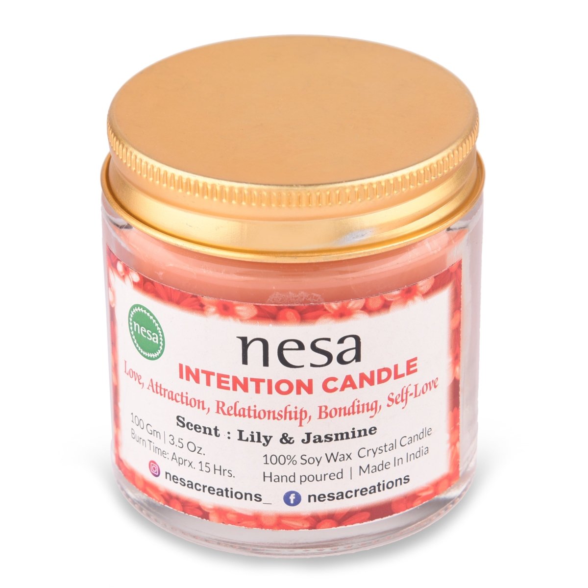 Intention Crystal Soy Wax Candle | Lily & Jasmine | 100 g | Verified Sustainable by Brown Living™