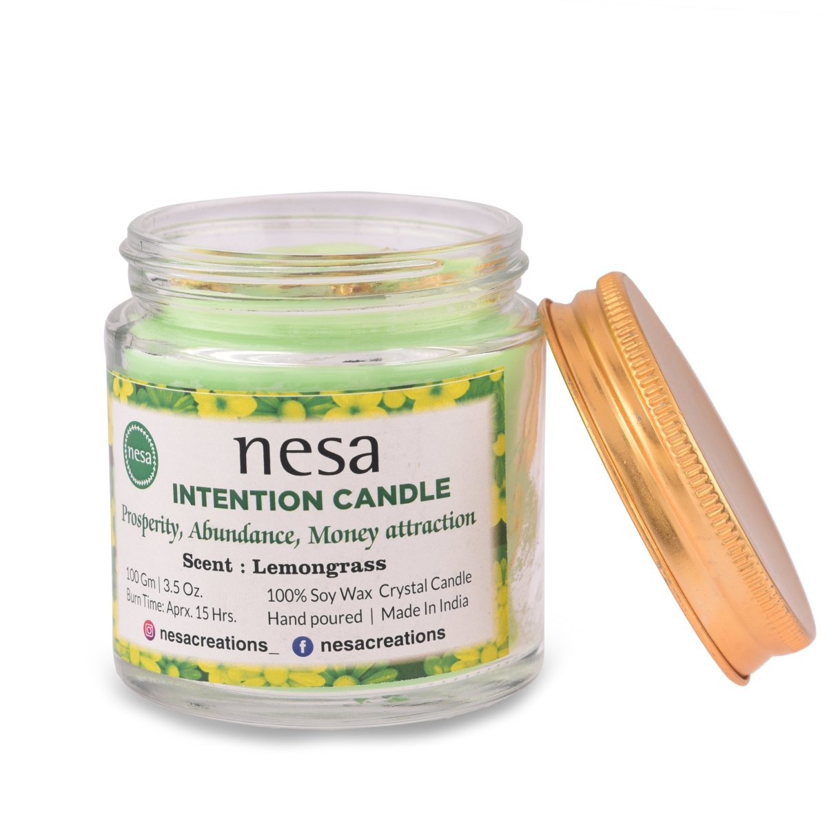 Intention Crystal Soy Wax Candle - 100 g | Lemongrass | Verified Sustainable by Brown Living™