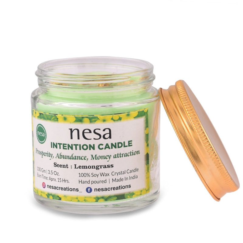 Buy Intention Crystal Candle | For Prosperity, Abundance, Money Attraction | 100 % Soy wax Candle | Lemongrass | 100 Gms | Shop Verified Sustainable Products on Brown Living