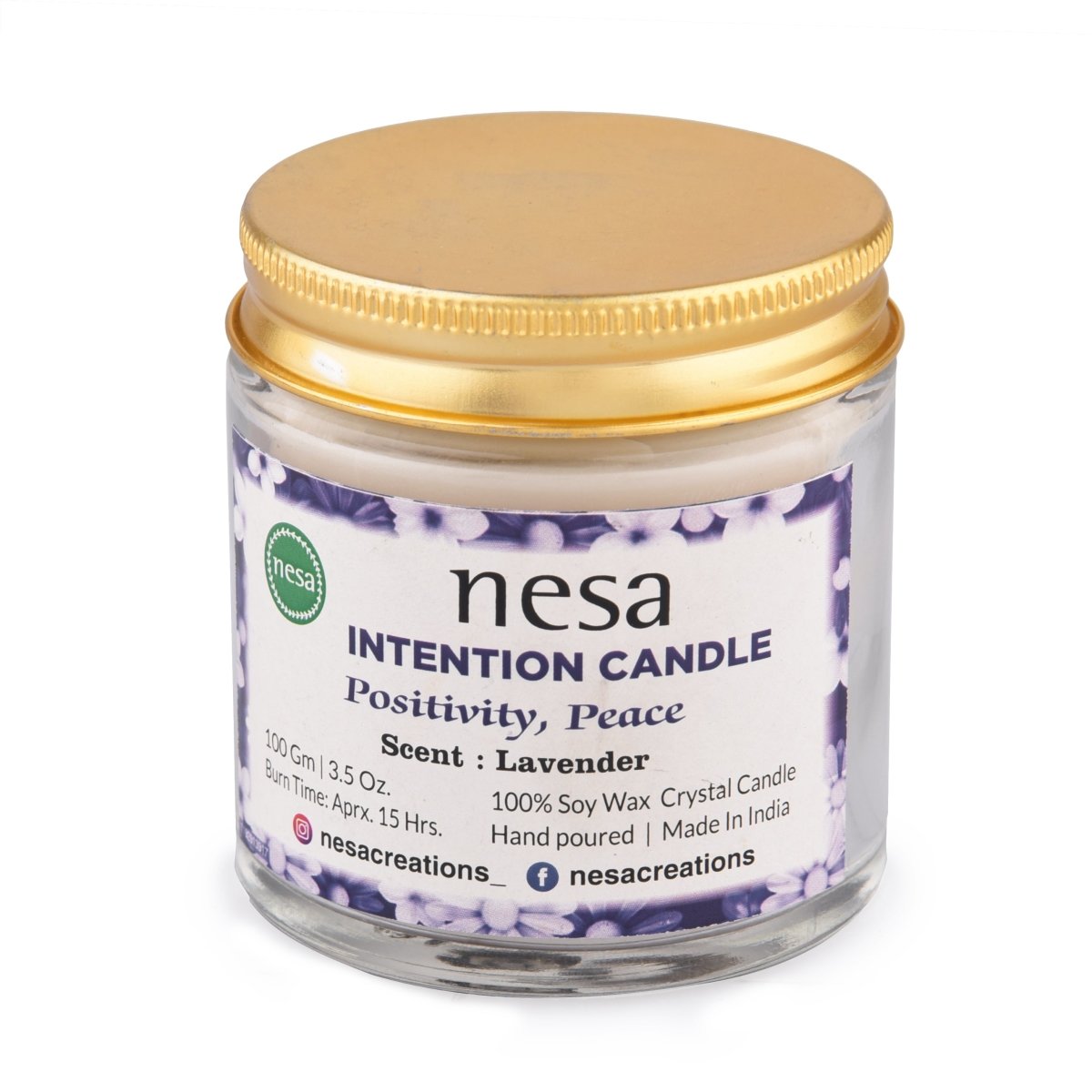 Intention Crystal Candle | 100 % Soy wax | Lavender | 100 g | Verified Sustainable by Brown Living™