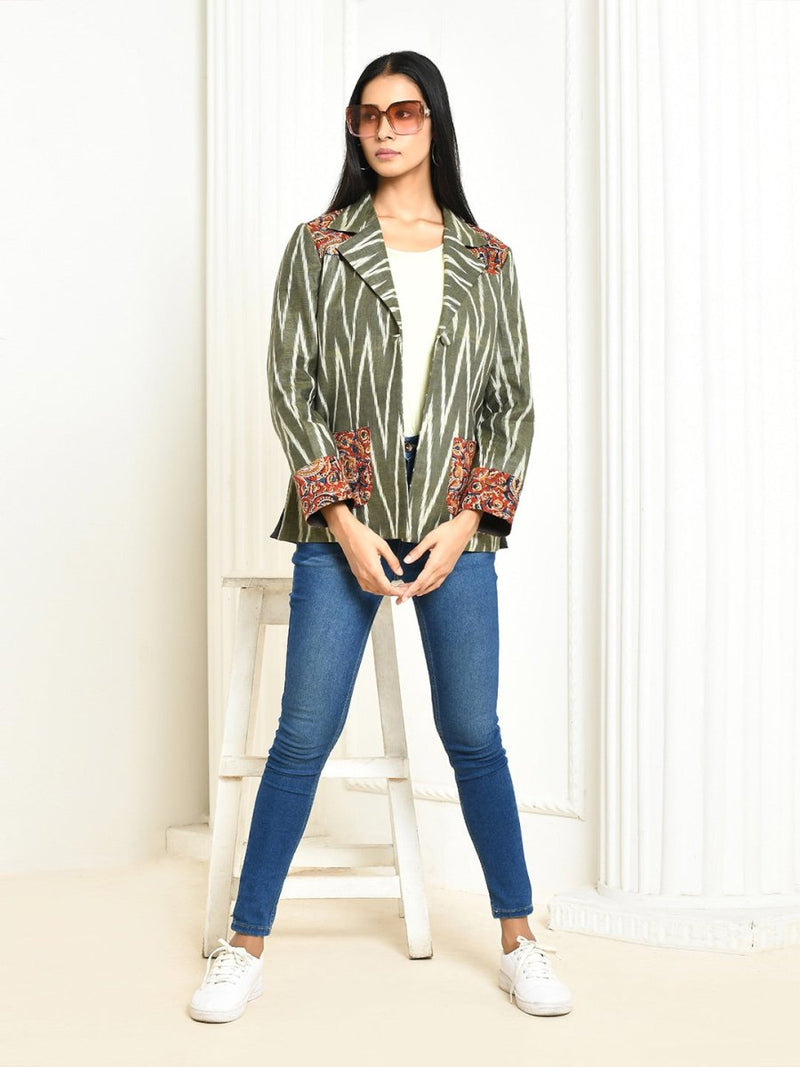 Buy Ira Ikkat Cotton Blazer for Women | Shop Verified Sustainable Womens Jacket on Brown Living™
