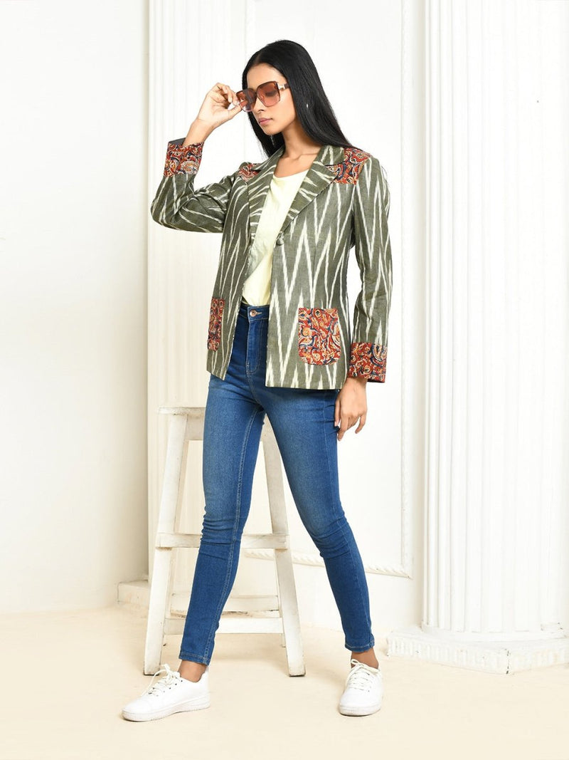Buy Ira Ikkat Cotton Blazer for Women | Shop Verified Sustainable Womens Jacket on Brown Living™