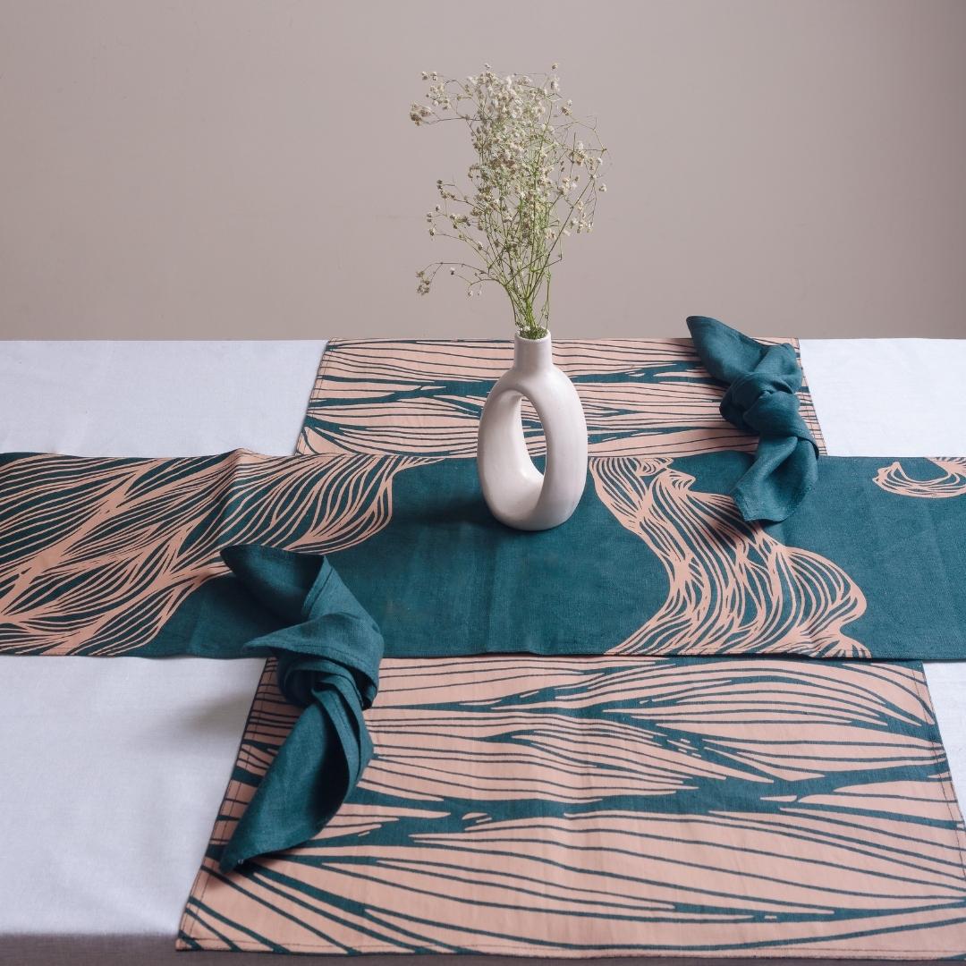 Iraja Table Linen Set | Pure Hemp | Sustainable Table Runner | Verified Sustainable by Brown Living™