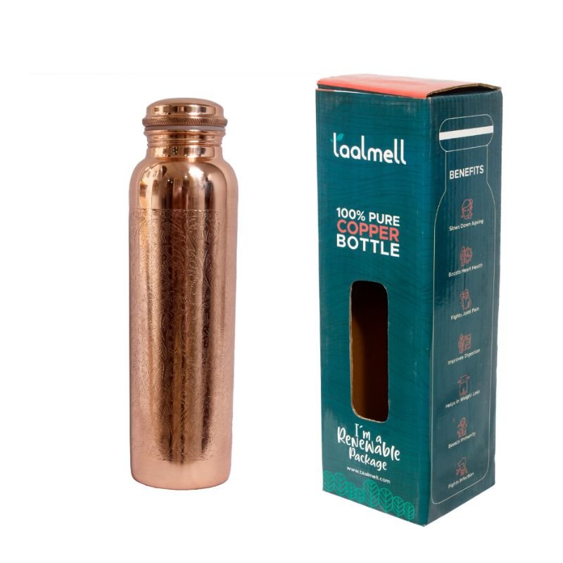 Itching Copper Bottle 1 Ltr | Copper Purity Guarantee Certificate | Free Cotton Bag | Verified Sustainable by Brown Living™