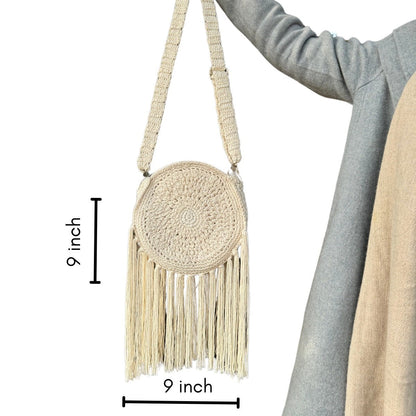 Ivory Boho Crochet Handmade Bag | Verified Sustainable by Brown Living™