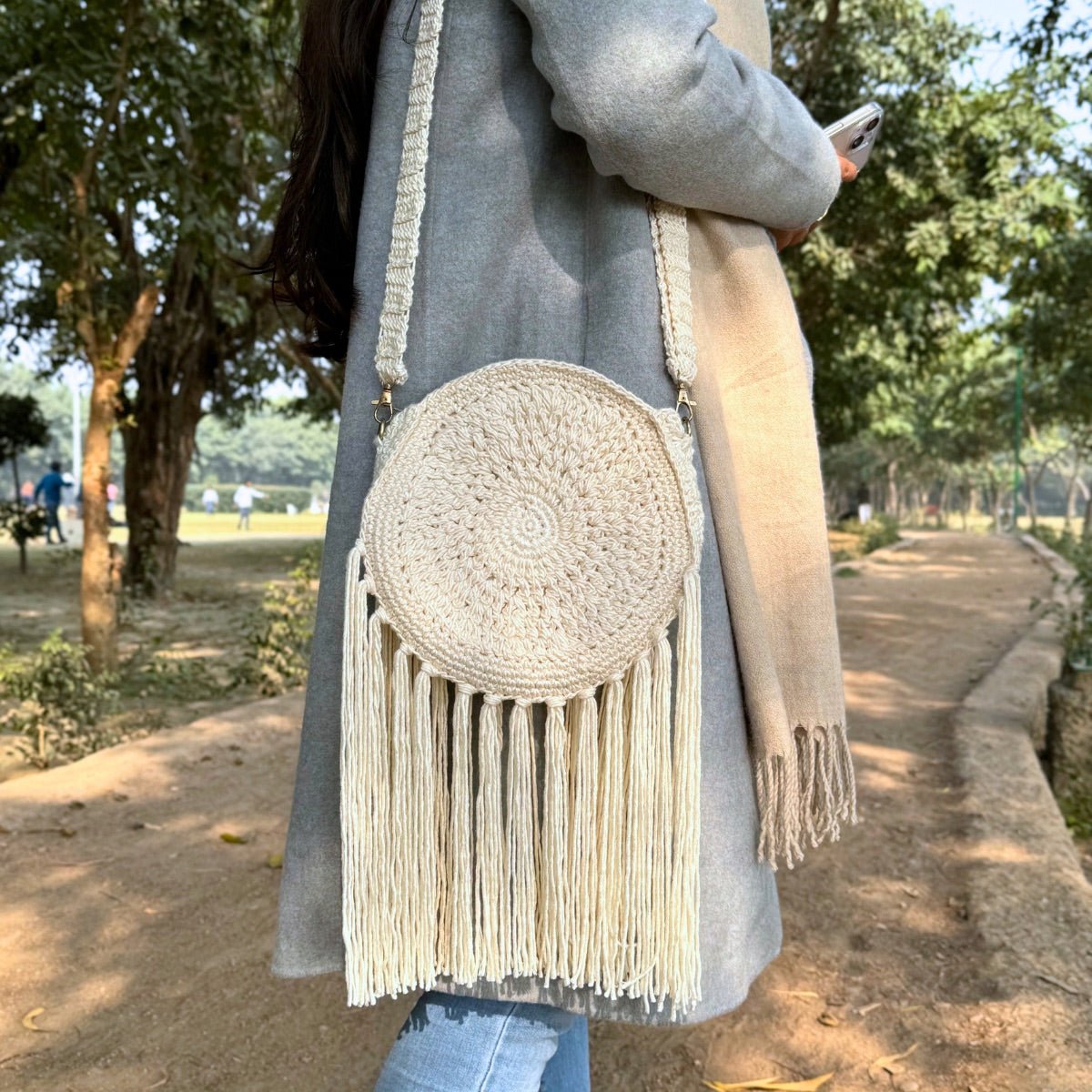 Ivory Boho Crochet Handmade Bag | Verified Sustainable by Brown Living™