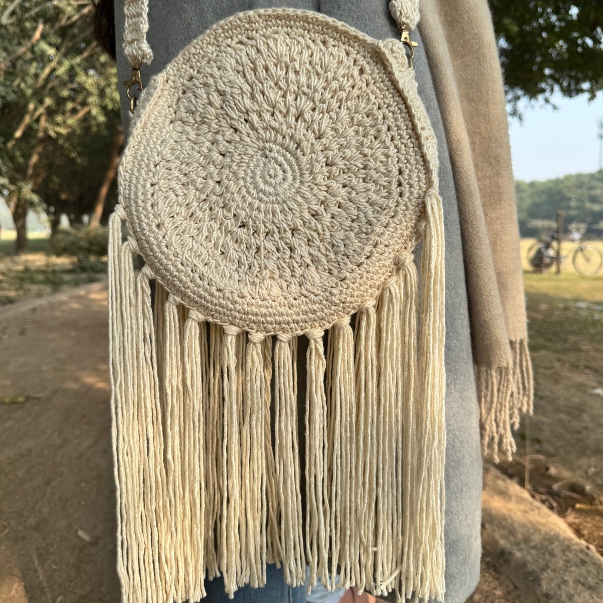 Ivory Boho Crochet Handmade Bag | Verified Sustainable by Brown Living™