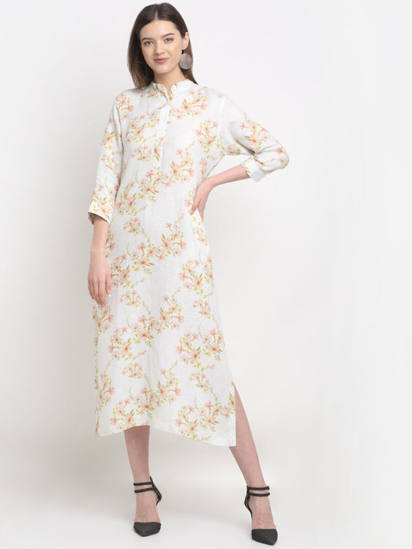 Buy Ivory Hemp Print Shirt Dress | Shop Verified Sustainable Products on Brown Living