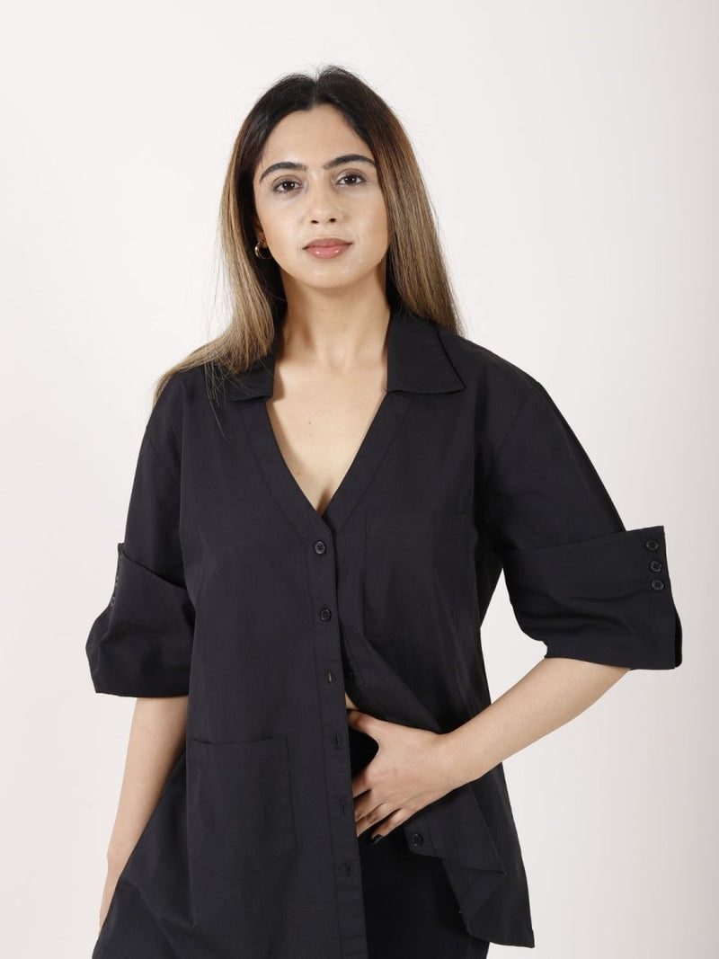 Buy IVY | Oversized asymmetrical Black Shirt | Organic Cotton | Shop Verified Sustainable Womens Shirt on Brown Living™