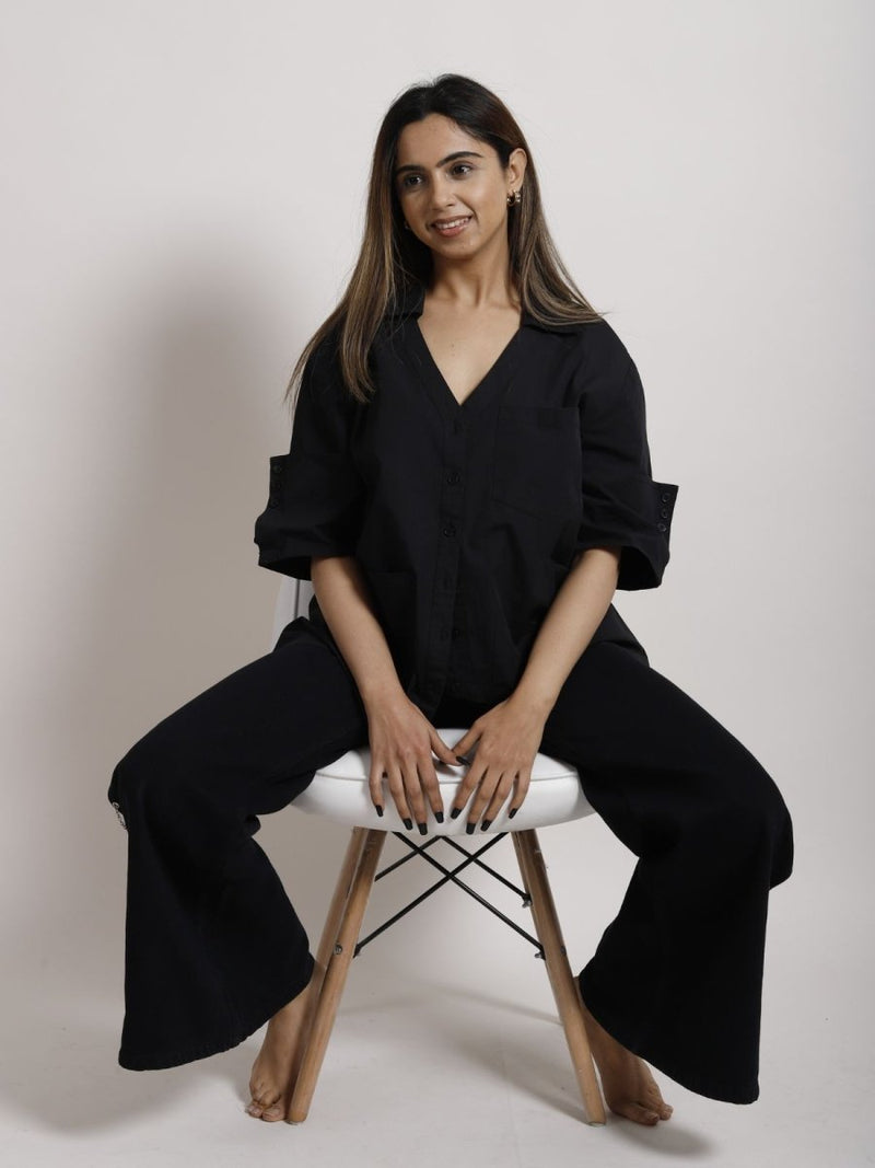 Buy IVY | Oversized asymmetrical Black Shirt | Organic Cotton | Shop Verified Sustainable Products on Brown Living