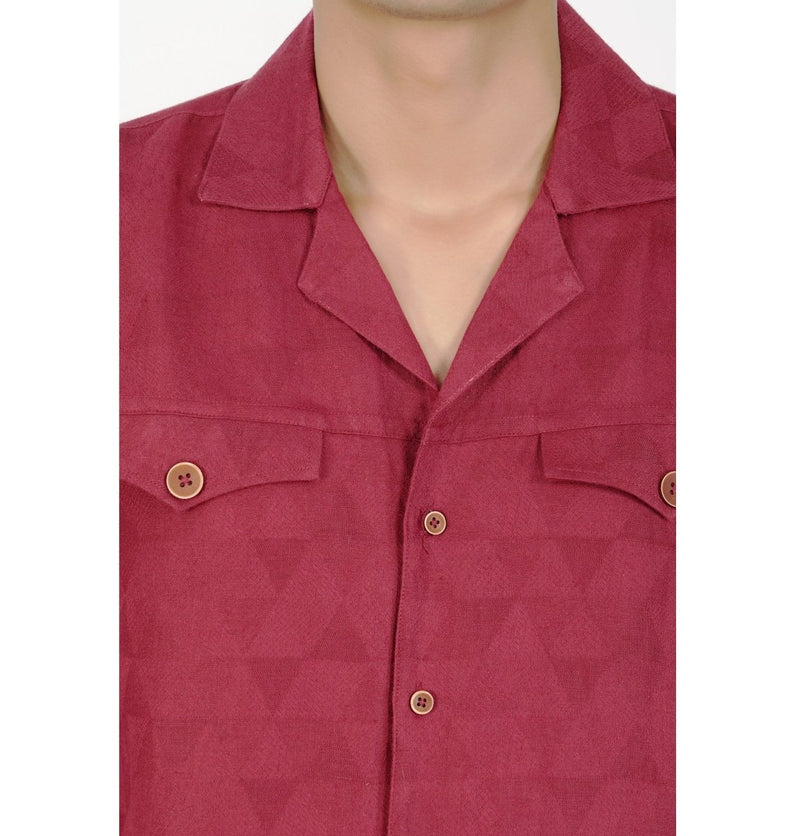 Buy Jacquard Red Safari Collar Hemp Fabric Shirt | Shop Verified Sustainable Products on Brown Living