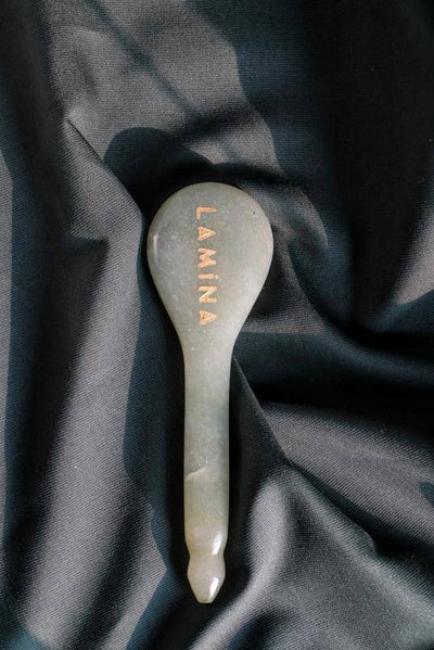 Jade Acupressure Spoon Gua Sha – Massager on Brown Living™. SKU: Lamina - 8. Img 1.