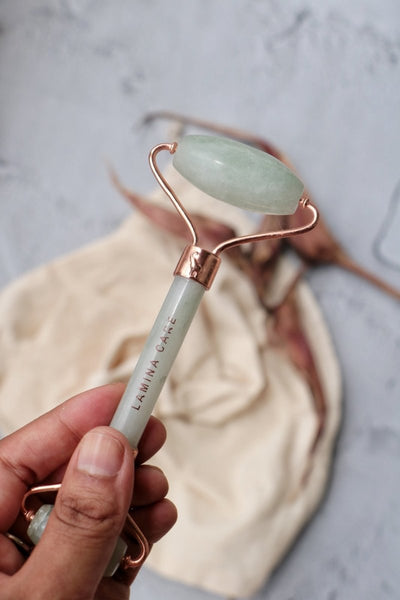 Jade Aventurine Facial Roller – Massager on Brown Living™. SKU: Lamina - 9. Img 2.