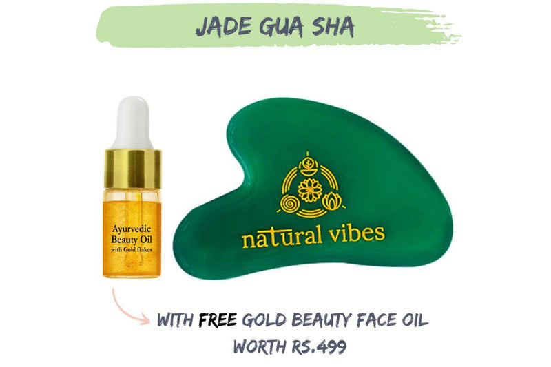 Buy Jade Gua Sha with FREE Gold Beauty Elixir Oil 3 ml For Face, Neck and Under eye | Shop Verified Sustainable Massager on Brown Living™