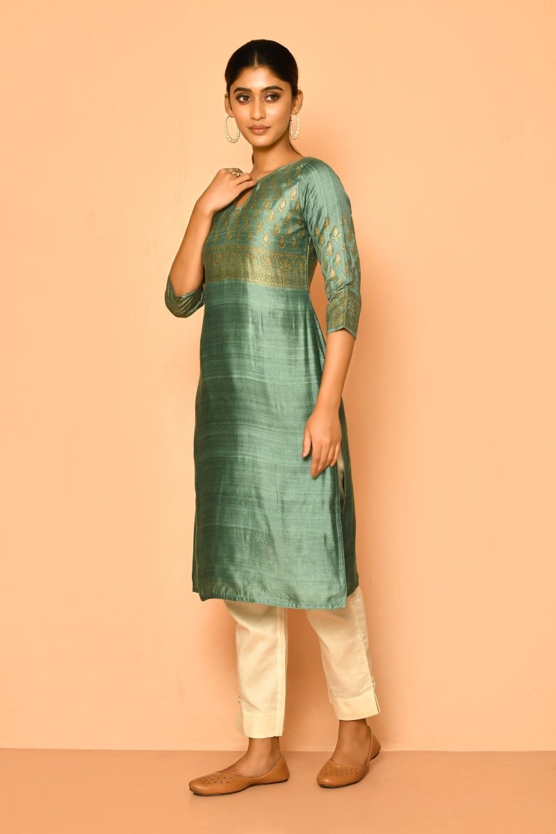 Buy Jade Handloom Cotton Silk Kurta for Women | Shop Verified Sustainable Womens Kurta on Brown Living™
