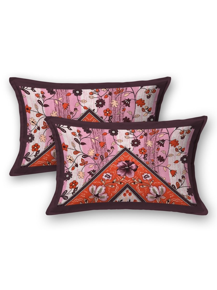 Jaipuri Hand Printed Queen Size Cotton Orange Bedsheet with Pillow Covers | Verified Sustainable by Brown Living™