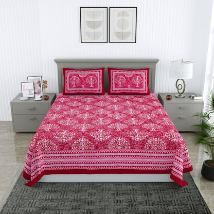 Jaipuri Hand Printed Queen Size Cotton Red Bedsheet with Pillow Covers | Verified Sustainable by Brown Living™