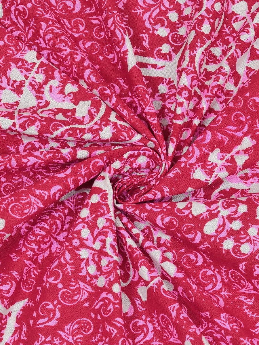 Jaipuri Hand Printed Queen Size Cotton Red Bedsheet with Pillow Covers | Verified Sustainable by Brown Living™