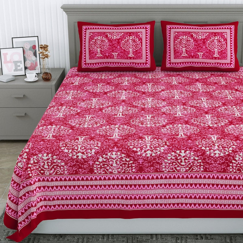 Buy Jaipuri Hand Printed Queen Size Cotton Pink Bedsheet with Pillow Covers | Shop Verified Sustainable Products on Brown Living