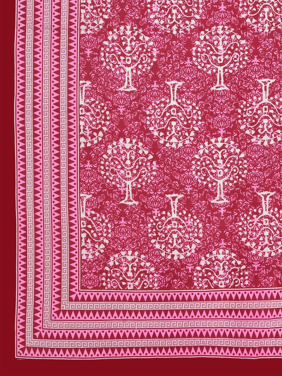 Jaipuri Hand Printed Queen Size Cotton Red Bedsheet with Pillow Covers | Verified Sustainable by Brown Living™