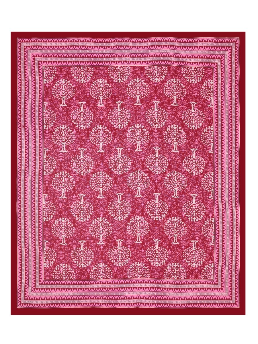 Jaipuri Hand Printed Queen Size Cotton Red Bedsheet with Pillow Covers | Verified Sustainable by Brown Living™