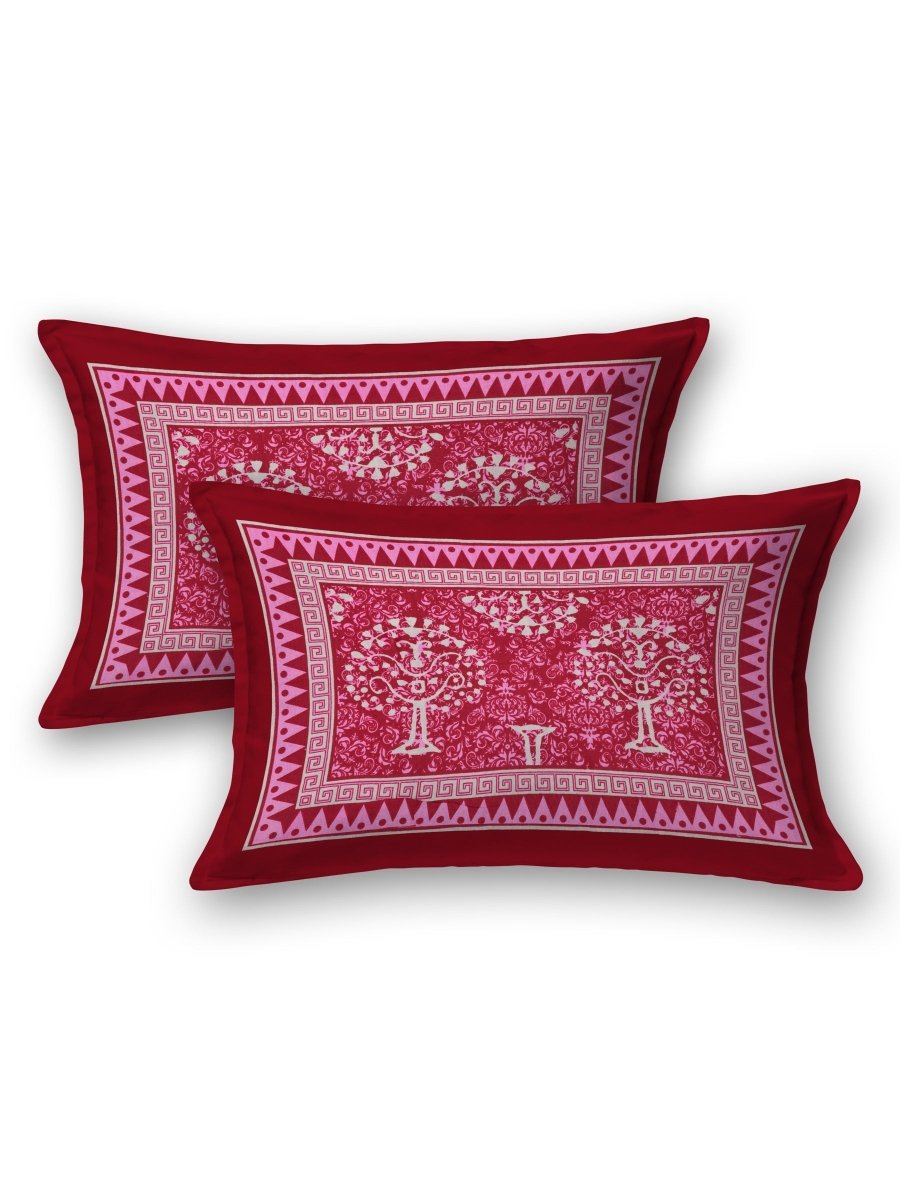 Jaipuri Hand Printed Queen Size Cotton Red Bedsheet with Pillow Covers | Verified Sustainable by Brown Living™