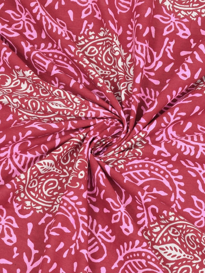 Jaipuri Hand Printed Queen Size Cotton Red Bedsheet with Pillow Covers | Verified Sustainable by Brown Living™