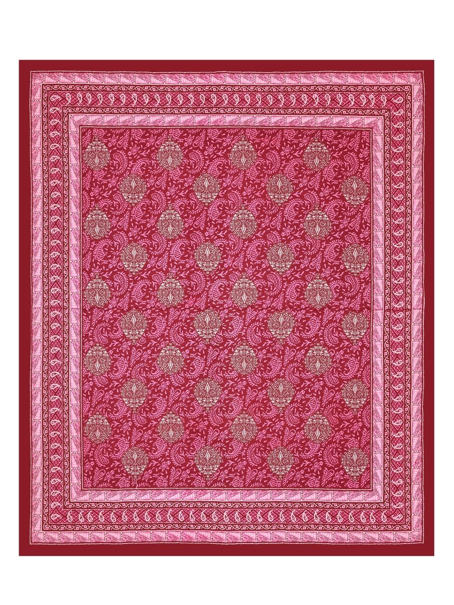 Jaipuri Hand Printed Queen Size Cotton Red Bedsheet with Pillow Covers | Verified Sustainable by Brown Living™