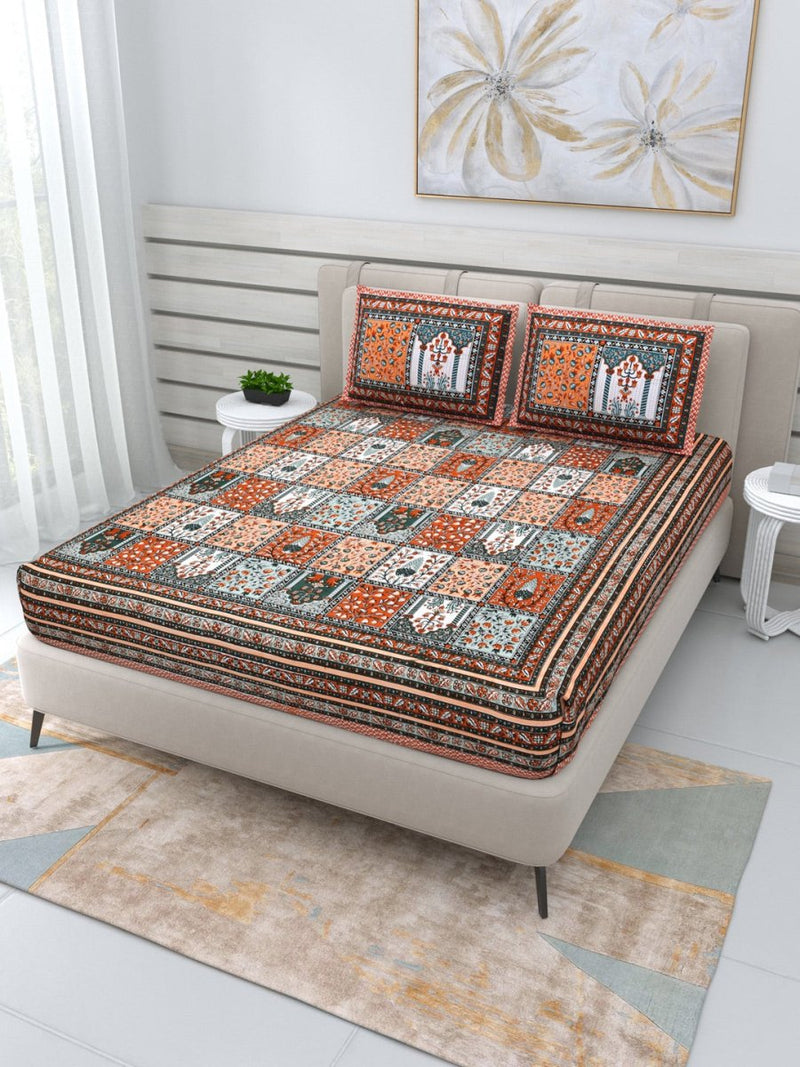 Buy Jaipuri Hand Printed Queen Size Cotton Yellow Bedding Set -613 | Shop Verified Sustainable Products on Brown Living